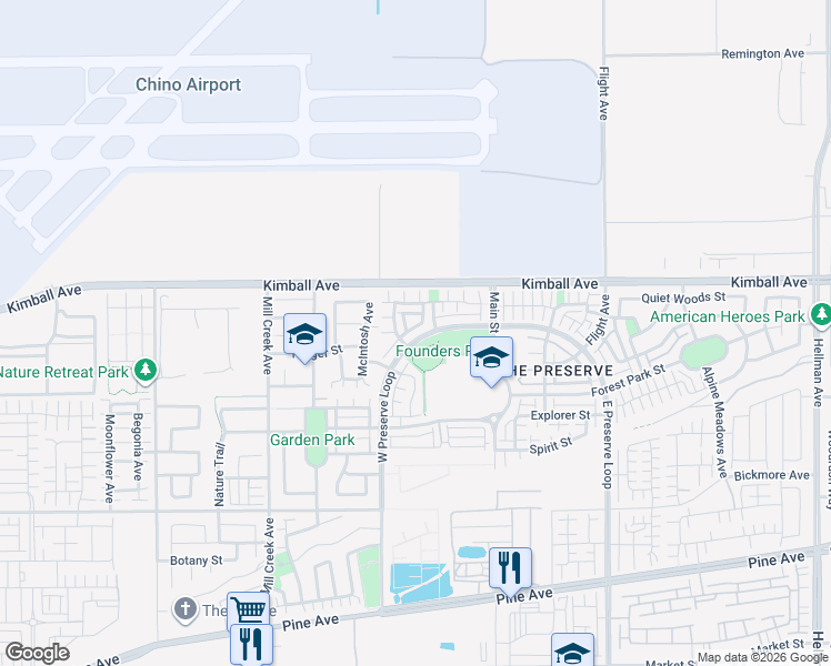 map of restaurants, bars, coffee shops, grocery stores, and more near 8152 West Preserve Loop in Chino