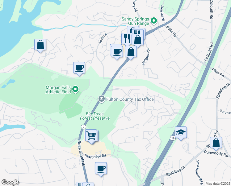 map of restaurants, bars, coffee shops, grocery stores, and more near 433 Jefferson Drive in Sandy Springs