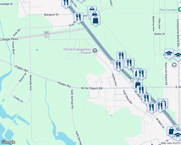map of restaurants, bars, coffee shops, grocery stores, and more near 337 West Air Depot Road in Gadsden