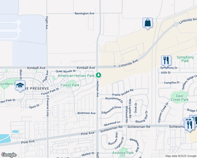 map of restaurants, bars, coffee shops, grocery stores, and more near 6608 Hellman Avenue in Eastvale