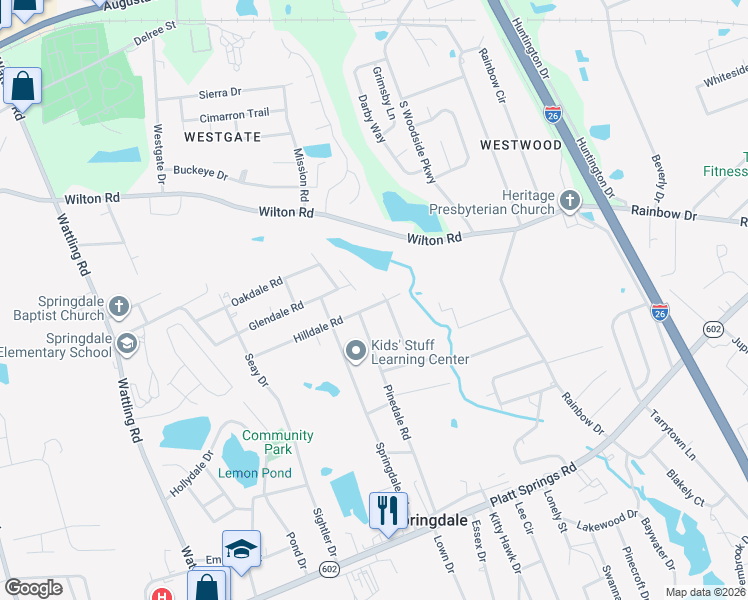map of restaurants, bars, coffee shops, grocery stores, and more near 3000 Hilldale Road in West Columbia