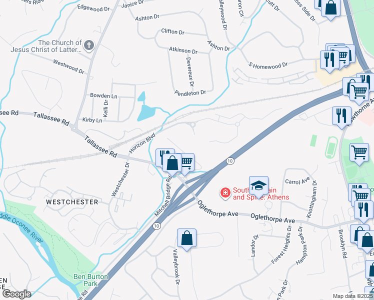 map of restaurants, bars, coffee shops, grocery stores, and more near 200 Elder Road in Athens