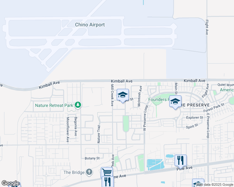 map of restaurants, bars, coffee shops, grocery stores, and more near 7916 Barnstormer Court in Chino