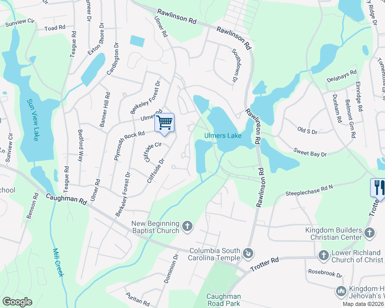 map of restaurants, bars, coffee shops, grocery stores, and more near 79 Ridge Lake Drive in Columbia