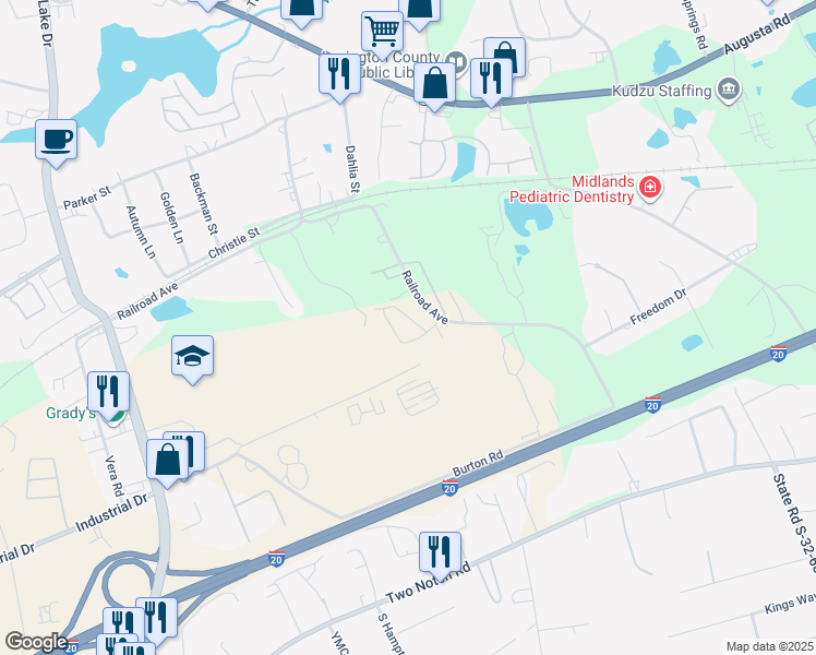 map of restaurants, bars, coffee shops, grocery stores, and more near 366 Railroad Avenue in Lexington