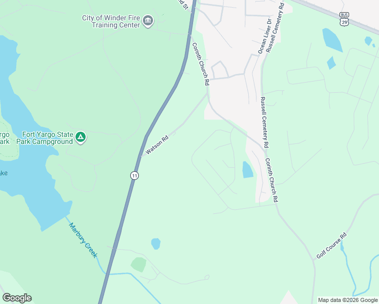 map of restaurants, bars, coffee shops, grocery stores, and more near 1082 Sutherland Drive in Winder