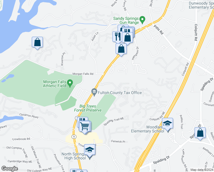 map of restaurants, bars, coffee shops, grocery stores, and more near 433 Jefferson Drive in Sandy Springs