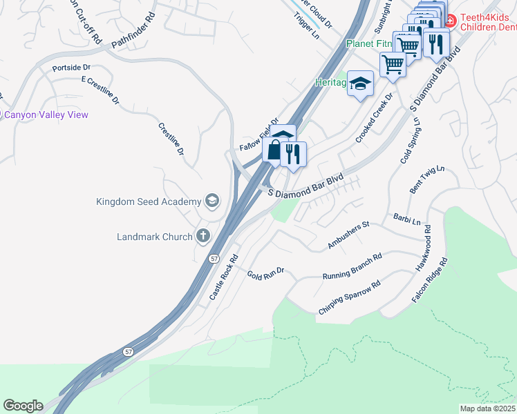 map of restaurants, bars, coffee shops, grocery stores, and more near 3333 South Brea Canyon Road in Diamond Bar