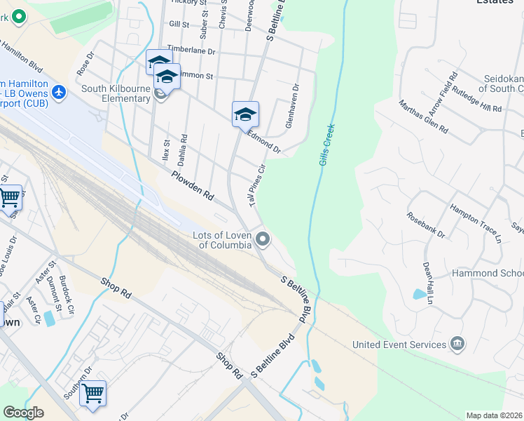 map of restaurants, bars, coffee shops, grocery stores, and more near 1622 Tall Pines Circle in Columbia