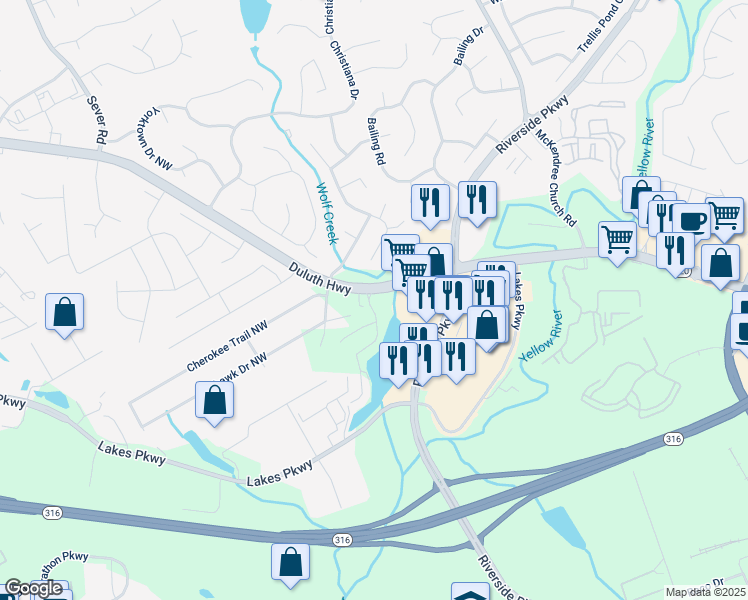 map of restaurants, bars, coffee shops, grocery stores, and more near 1109 Collections Drive in Lawrenceville