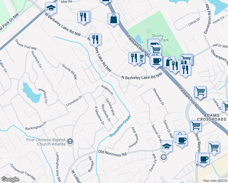 map of restaurants, bars, coffee shops, grocery stores, and more near 3881 Angora Pl in Duluth