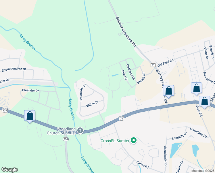 map of restaurants, bars, coffee shops, grocery stores, and more near 2573 Broad Street in Sumter