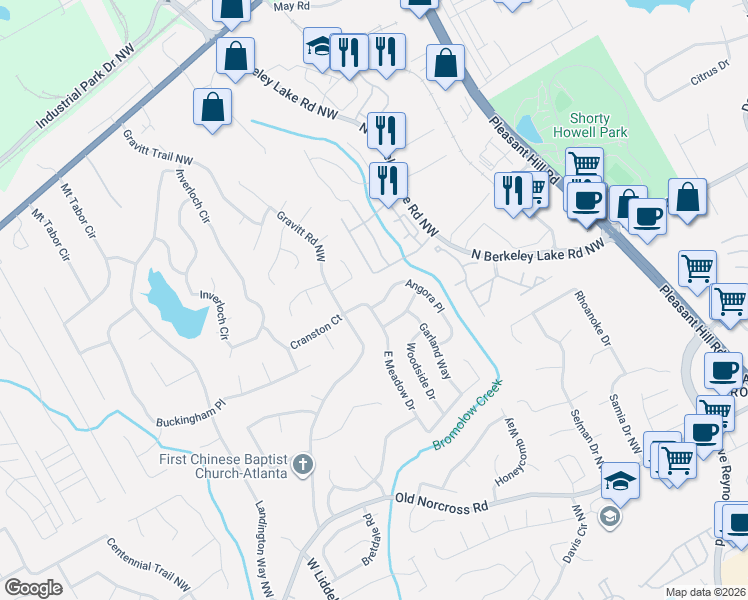 map of restaurants, bars, coffee shops, grocery stores, and more near 4381 East Meadow Drive in Duluth