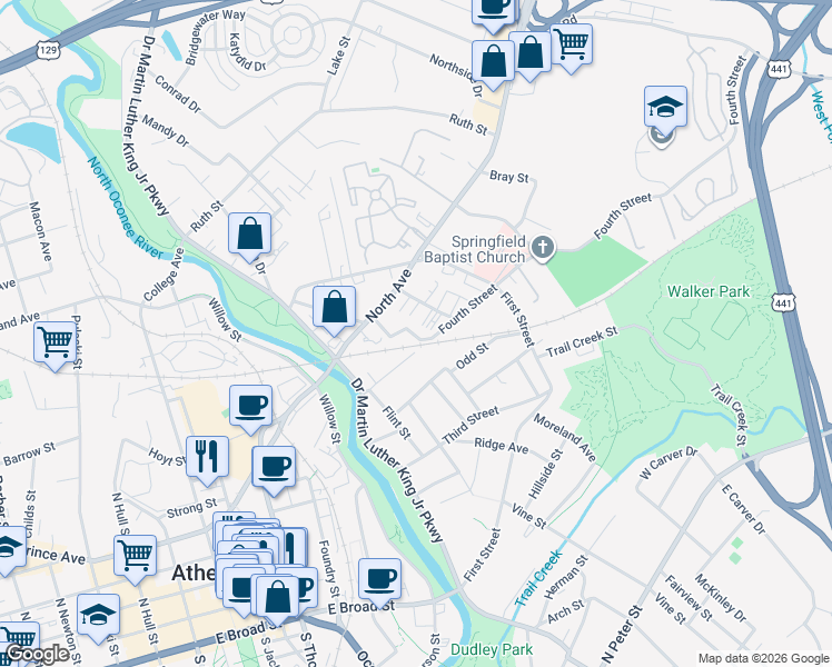map of restaurants, bars, coffee shops, grocery stores, and more near 188 Berlin Court in Athens