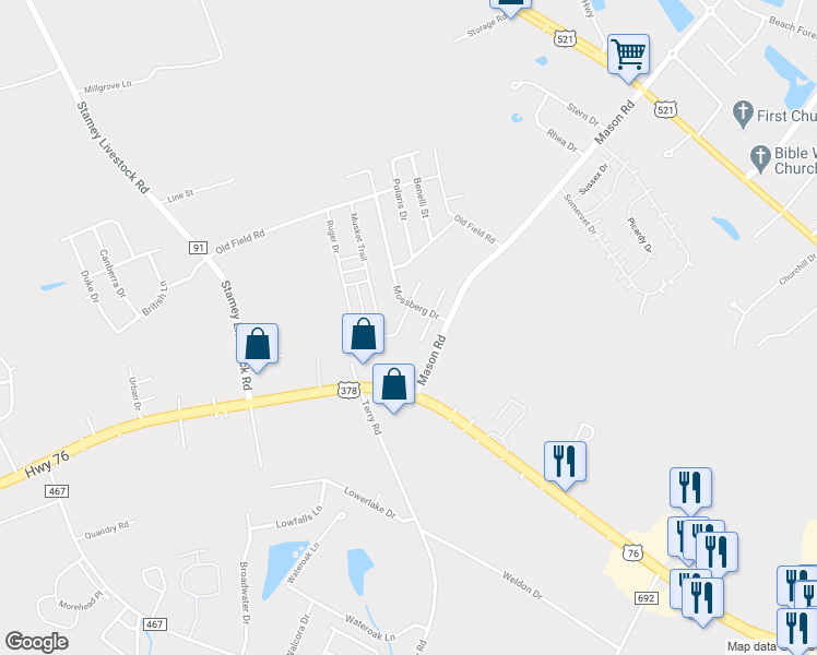 map of restaurants, bars, coffee shops, grocery stores, and more near 1524 Ruger Drive in Sumter