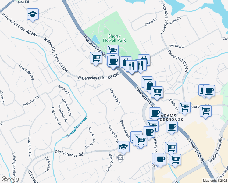 map of restaurants, bars, coffee shops, grocery stores, and more near 2535 Rhoanoke Drive in Duluth