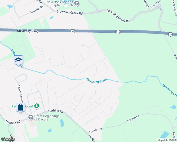 map of restaurants, bars, coffee shops, grocery stores, and more near 2895 Williams Farm Drive in Dacula