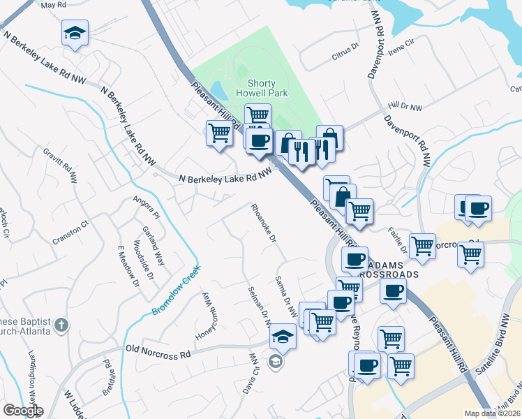 map of restaurants, bars, coffee shops, grocery stores, and more near 2535 Rhoanoke Drive in Duluth