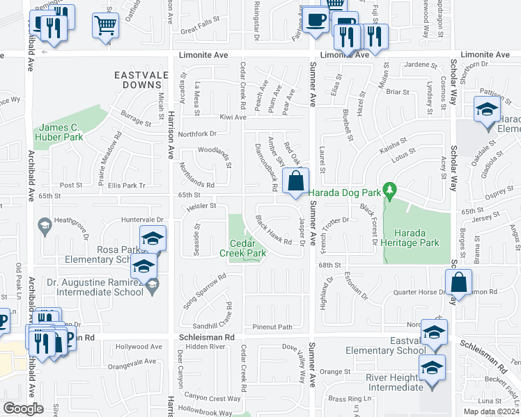 map of restaurants, bars, coffee shops, grocery stores, and more near 13535 Aspen Grove Road in Corona