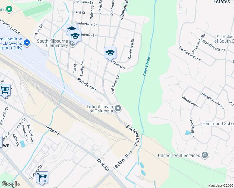 map of restaurants, bars, coffee shops, grocery stores, and more near 1622 Tall Pines Circle in Columbia