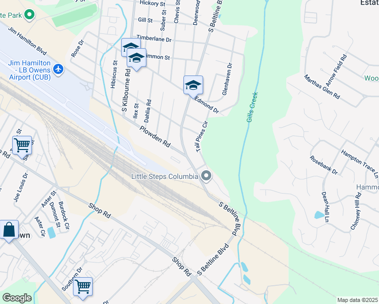 map of restaurants, bars, coffee shops, grocery stores, and more near 1630 South Beltline Boulevard in Columbia
