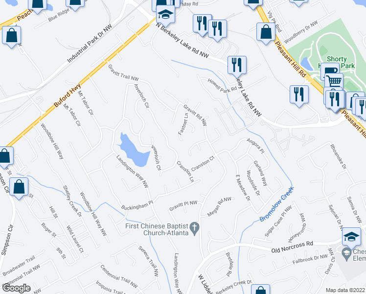 map of restaurants, bars, coffee shops, grocery stores, and more near 4125 Fastnet Lane in Duluth