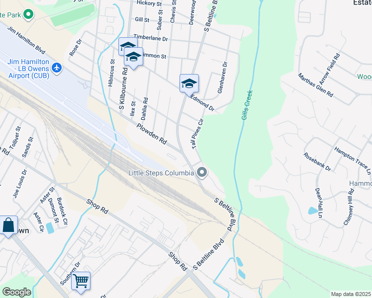 map of restaurants, bars, coffee shops, grocery stores, and more near 1630 South Beltline Boulevard in Columbia