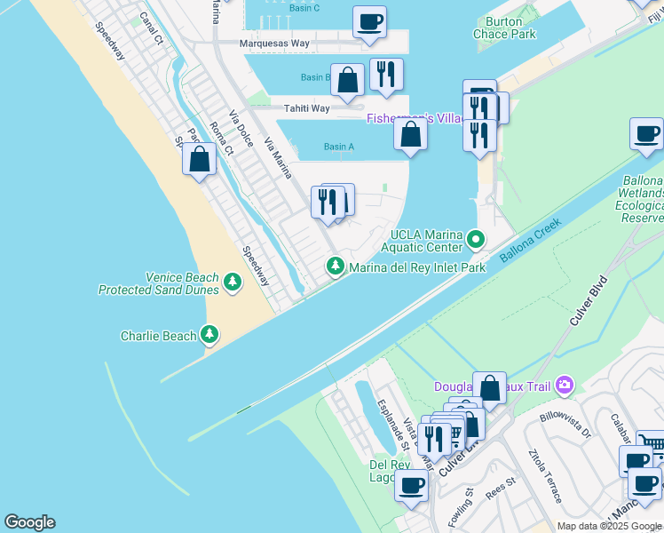 map of restaurants, bars, coffee shops, grocery stores, and more near 146 Channel Pointe Court in Marina del Rey