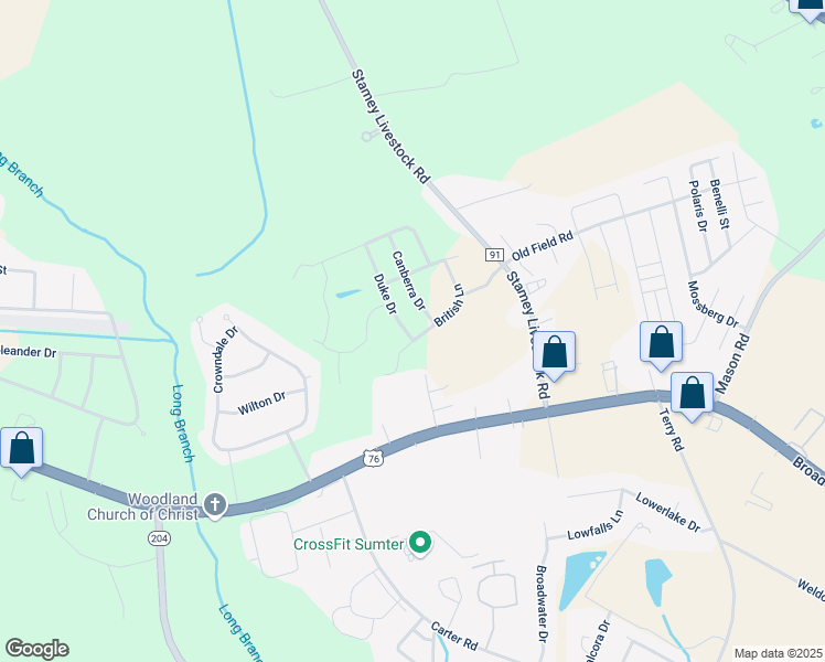 map of restaurants, bars, coffee shops, grocery stores, and more near 1705 Duke Drive in Sumter