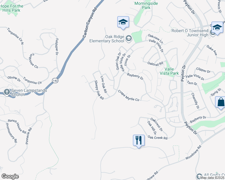 map of restaurants, bars, coffee shops, grocery stores, and more near 2859 Crape Myrtle Circle in Chino Hills