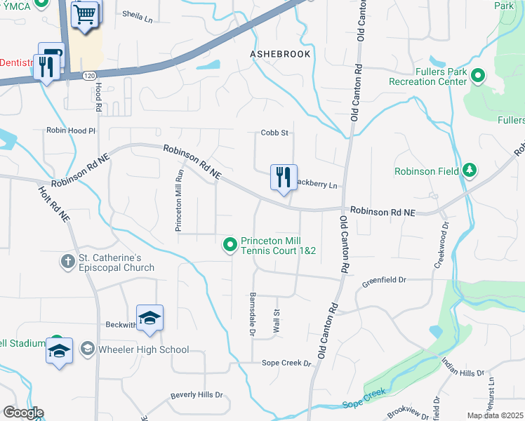 map of restaurants, bars, coffee shops, grocery stores, and more near 2835 Clearbrook Drive in Marietta