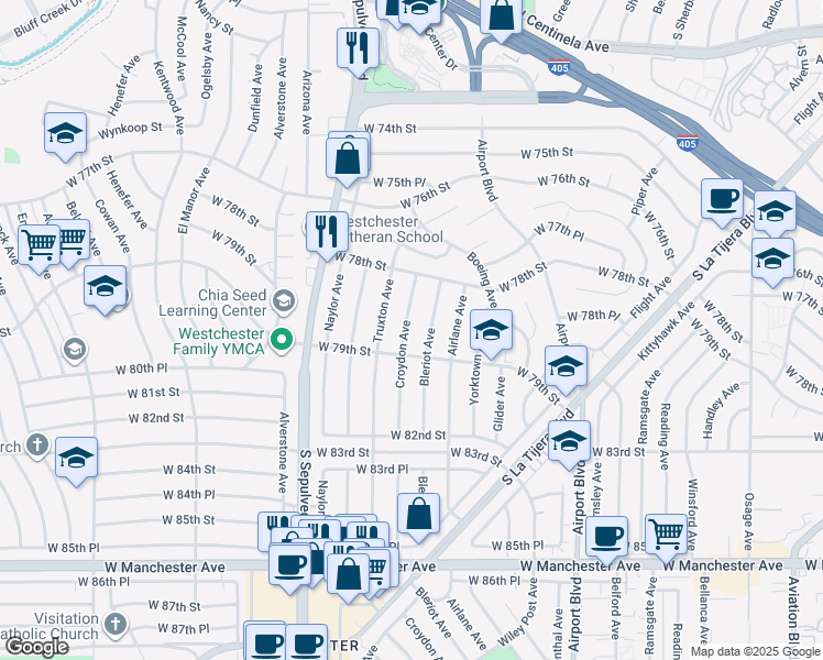map of restaurants, bars, coffee shops, grocery stores, and more near 7862 Croydon Avenue in Los Angeles