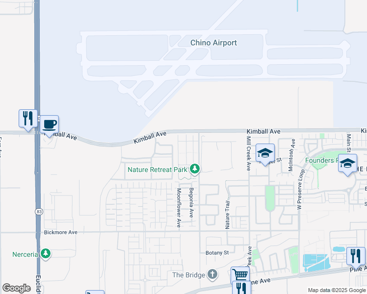 map of restaurants, bars, coffee shops, grocery stores, and more near 15764 Molly Avenue in Chino