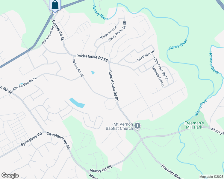 map of restaurants, bars, coffee shops, grocery stores, and more near 295 Rock House Road Southeast in Lawrenceville