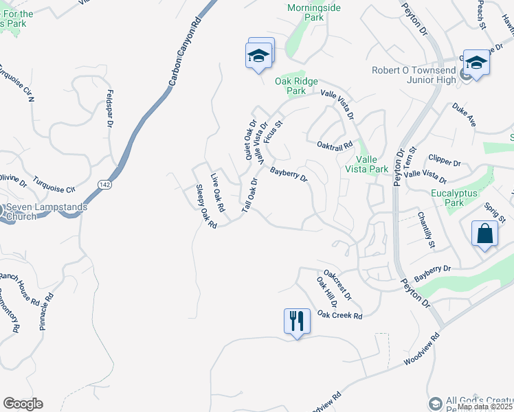 map of restaurants, bars, coffee shops, grocery stores, and more near 2914 Crape Myrtle Circle in Chino Hills