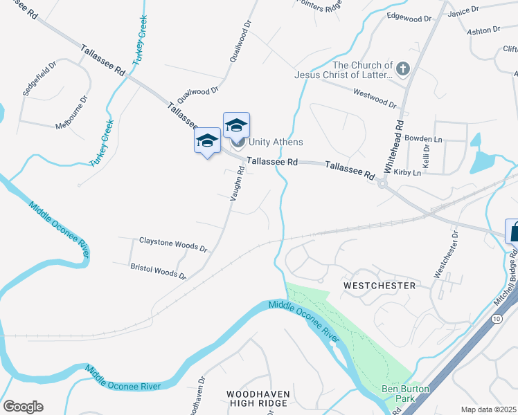 map of restaurants, bars, coffee shops, grocery stores, and more near 160 Creekwood Drive in Athens