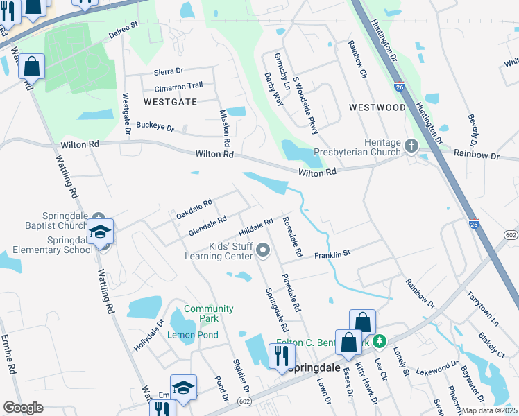 map of restaurants, bars, coffee shops, grocery stores, and more near 3005 Glendale Road in West Columbia