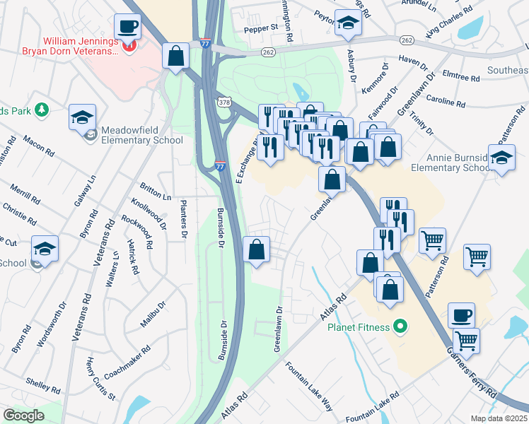 map of restaurants, bars, coffee shops, grocery stores, and more near 839 Forest Park Road in Columbia