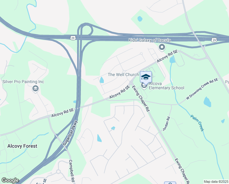 map of restaurants, bars, coffee shops, grocery stores, and more near 1961 Vidalia Court in Dacula