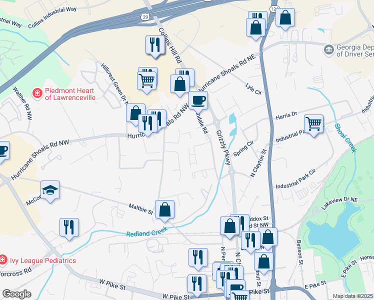 map of restaurants, bars, coffee shops, grocery stores, and more near 708 Hampton Square Drive in Lawrenceville