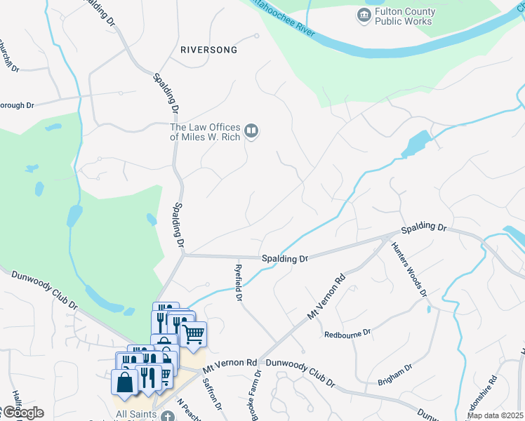 map of restaurants, bars, coffee shops, grocery stores, and more near 7900 Jett Ferry Road in Atlanta