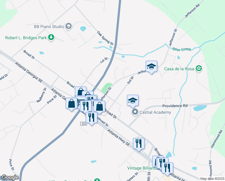 map of restaurants, bars, coffee shops, grocery stores, and more near 288 Jefferson Street in Statham