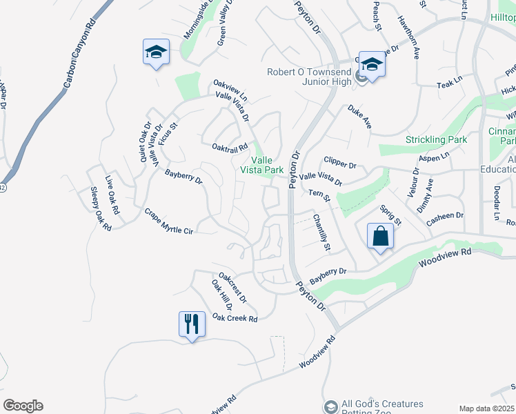 map of restaurants, bars, coffee shops, grocery stores, and more near 15740 Willow Run Drive in Chino Hills