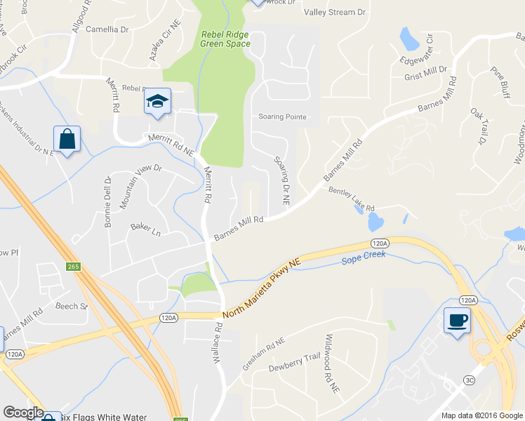 map of restaurants, bars, coffee shops, grocery stores, and more near 647 Coventry Township Lane in Marietta