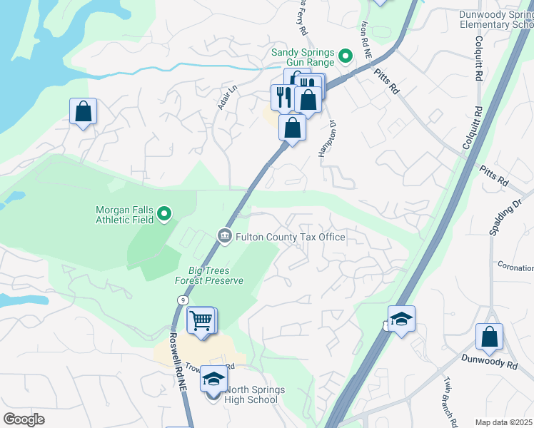 map of restaurants, bars, coffee shops, grocery stores, and more near 433 Jefferson Drive in Sandy Springs