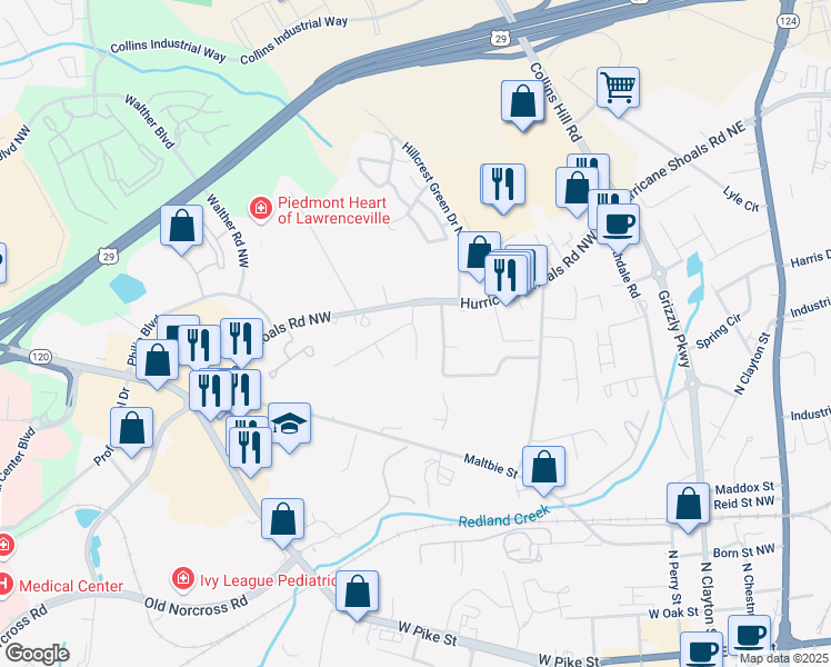map of restaurants, bars, coffee shops, grocery stores, and more near 559 Whitehall Ln in Lawrenceville