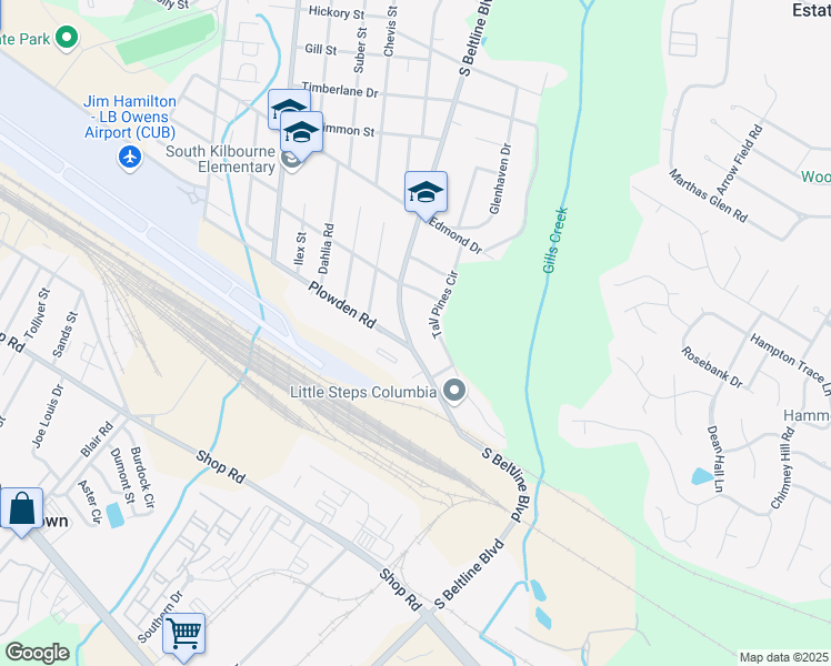 map of restaurants, bars, coffee shops, grocery stores, and more near 1630 South Beltline Boulevard in Columbia