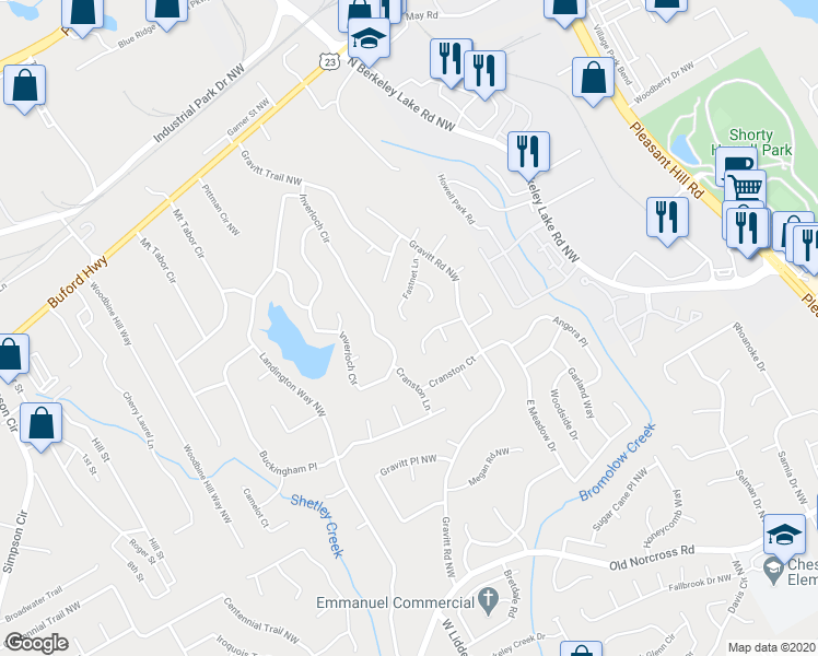 map of restaurants, bars, coffee shops, grocery stores, and more near 4125 Fastnet Lane in Duluth