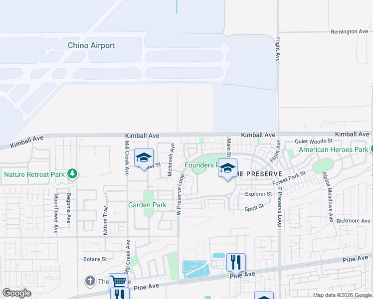 map of restaurants, bars, coffee shops, grocery stores, and more near 15769 Wishing Well Lane in Chino