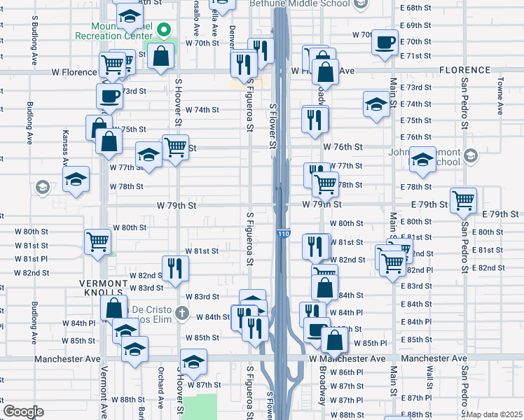 map of restaurants, bars, coffee shops, grocery stores, and more near in Los Angeles